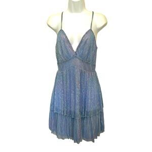 Trixxi Y2K Tiered Mini Dress Sz M Fairy Metallic Y2K Party Clubwear Shimmer BLue
